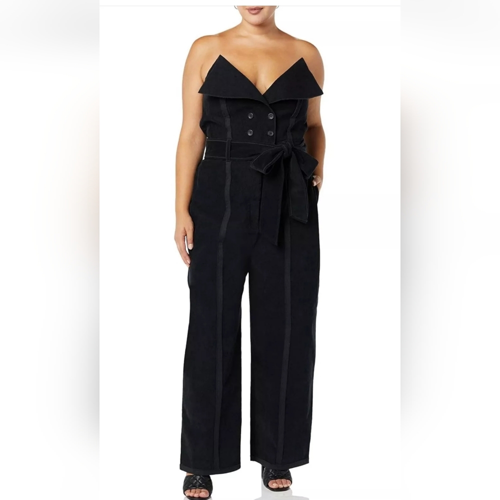 Making the Cut Corduroy Black Wide Leg Jumpsuit Size S